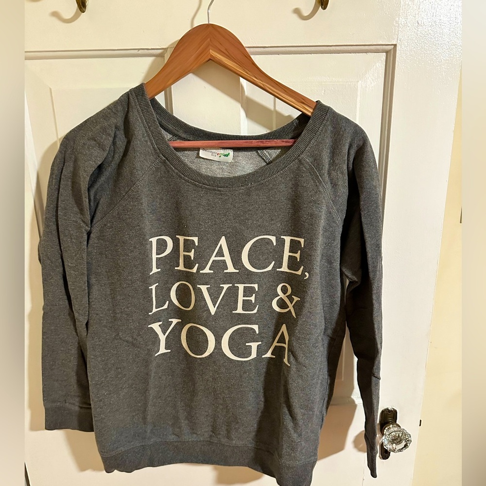 Grey Peace, Love, & yoga crew sweatshirt